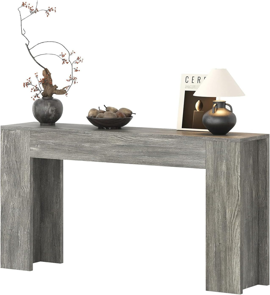 knoworld 63-Inch Long Console Table with LED Light, Farmhouse Sofa Table Behind Couch, Wooden Console Table for Entryway Hallway Entrance Living Room, Gray