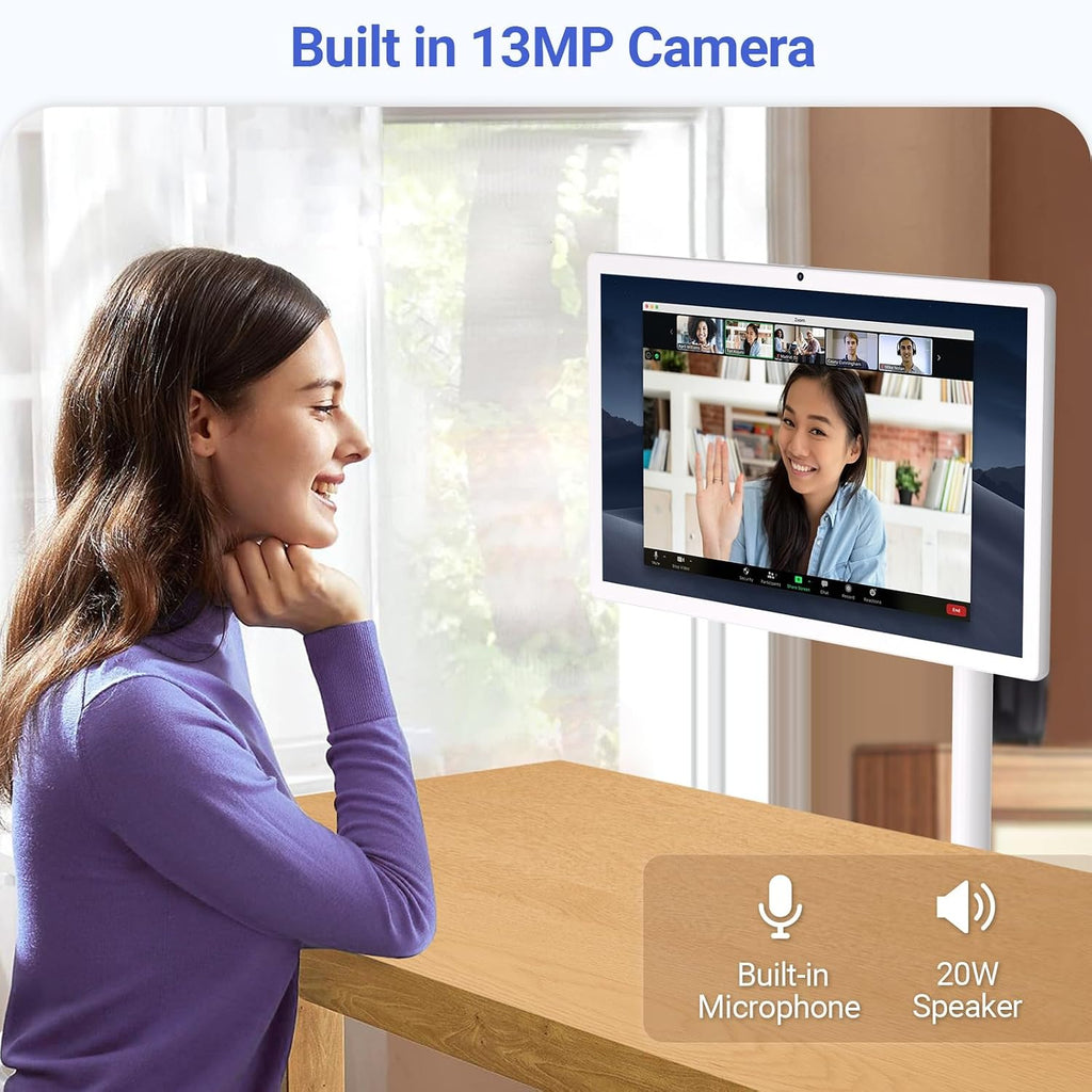 22-Inch Portable TV on Wheels, 1080p Portable Touch Screen Monitor, Smart Rolling TV Built-in 13MP Camera, Built-in Battery | Android 13 | 6+128G