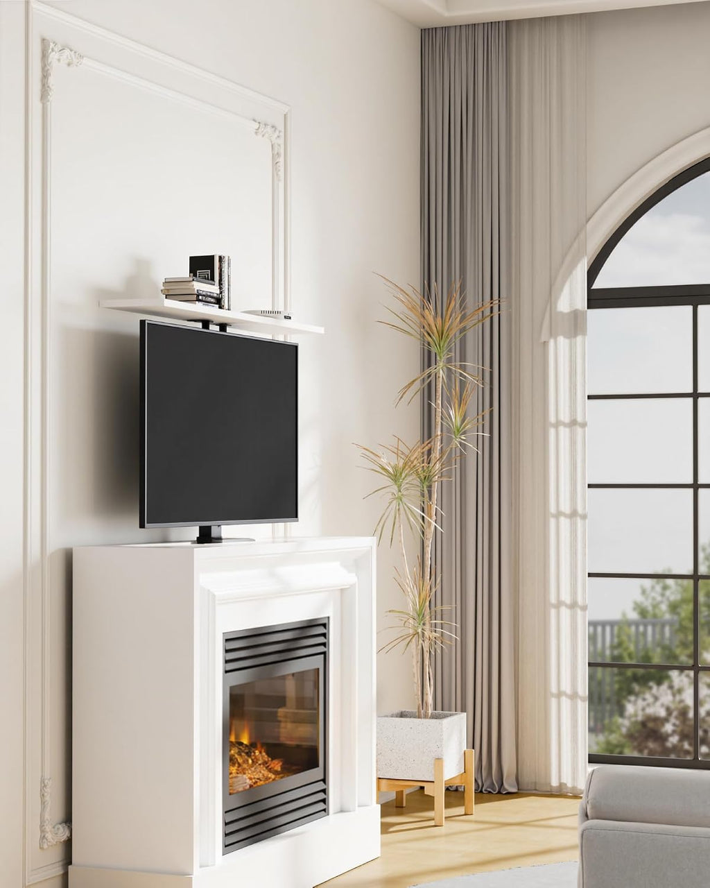 monTEK Motorized TV Lift for 32-48 inch TVs, Ceiling&Vertical TV Lift Mechanism with RF Remote, Smart Phone & Voice Control via WiFi, Up to 132lbs, 4X Load Tested, Max VESA 400 * 400