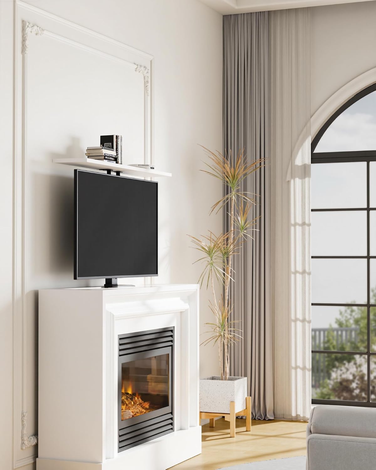 monTEK Motorized TV Lift for 32-48 inch TVs, Ceiling&Vertical TV Lift Mechanism with RF Remote, Smart Phone & Voice Control via WiFi, Up to 132lbs, 4X Load Tested, Max VESA 400 * 400