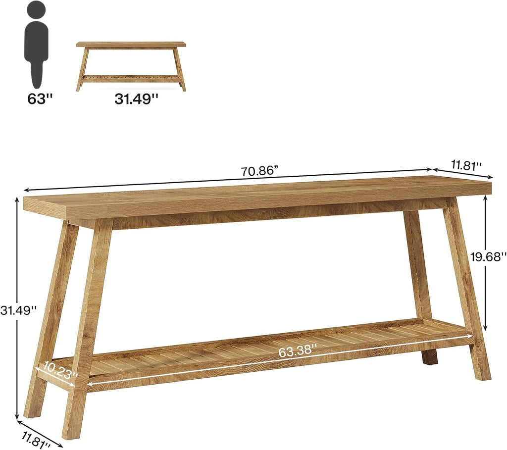Tribesigns Farmhouse Console Entryway Table: 70.9 Inches Extra Long Console Table for Entryway, 2-Tier Narrow Wood Foyer Sofa Couch Table for Hallway, Entrance, Living Room, Yellow Brown