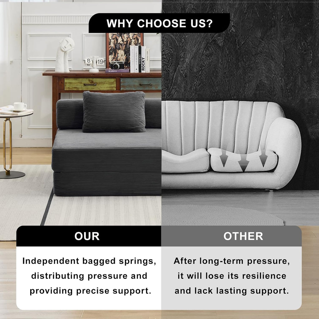 Folding Sofa Bed, Convertible Sleeper Chair with Pillow, Single Sofa with Back Support, Portable Fold Out Chair Cloud Couch Bed, Comfy Floor Sofa Lounge for Living Room Bedroom, Dark Grey
