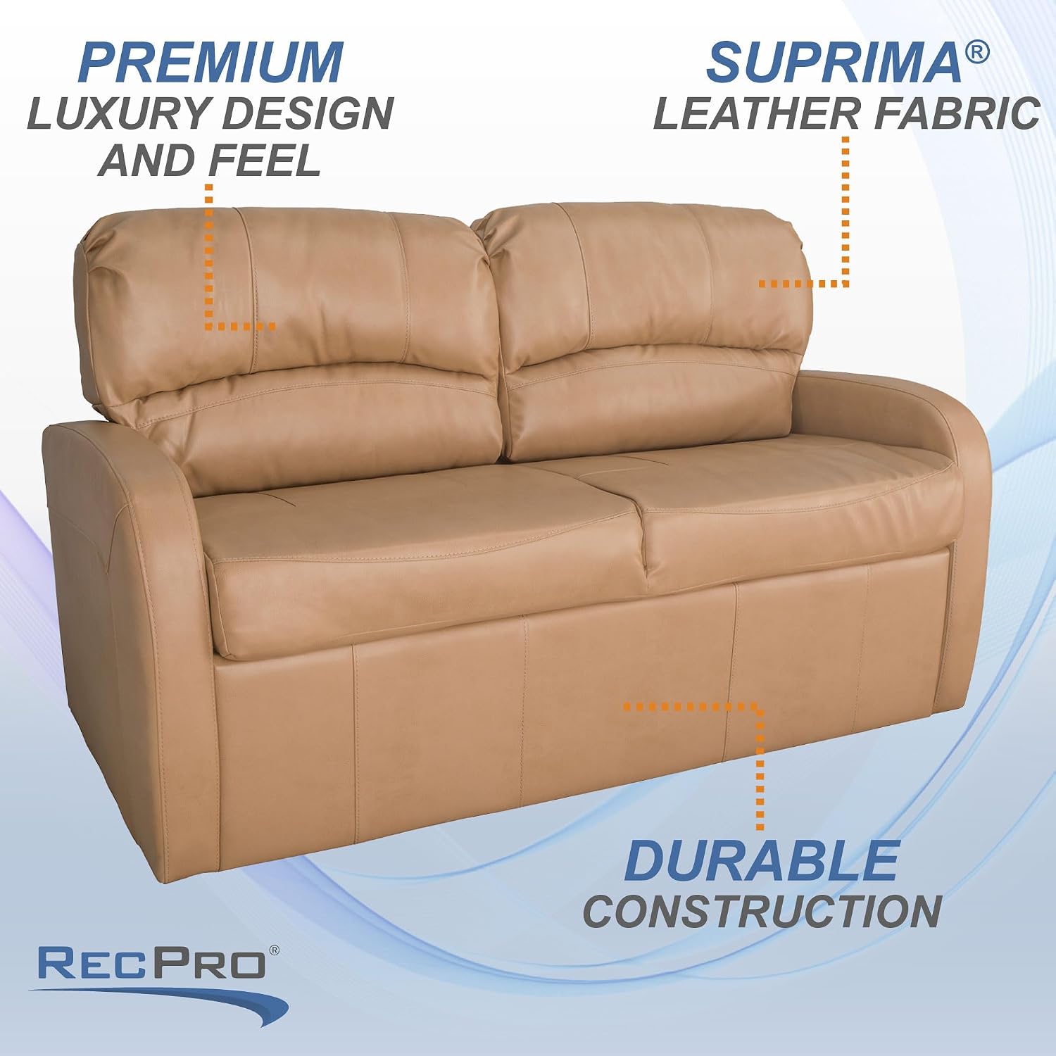 RecPro Charles 65' Jack Knife RV Sleeper Sofa with Arms | RV Furniture | Zero Wall Hugger (Toffee)