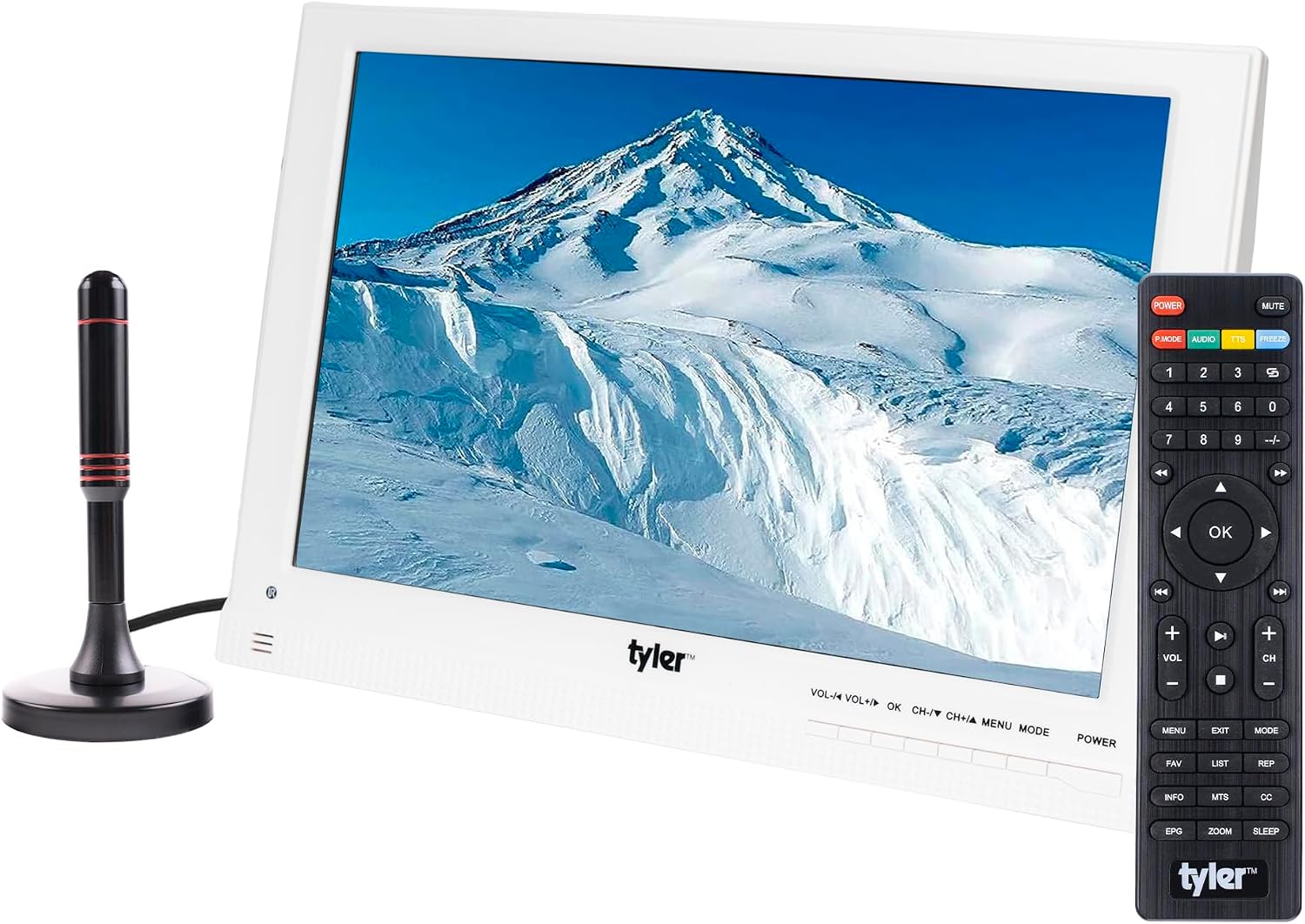 Tyler 13.3' Portable TV LCD Monitor 1080P Rechargeable Lithium Battery Operated, 3 Antenna, HDMI, SD, USB, RCA, FM Radio, Digital Tuner, AV Inputs, AC/DC, TV Stand & Remote Control For Kids Car Travel