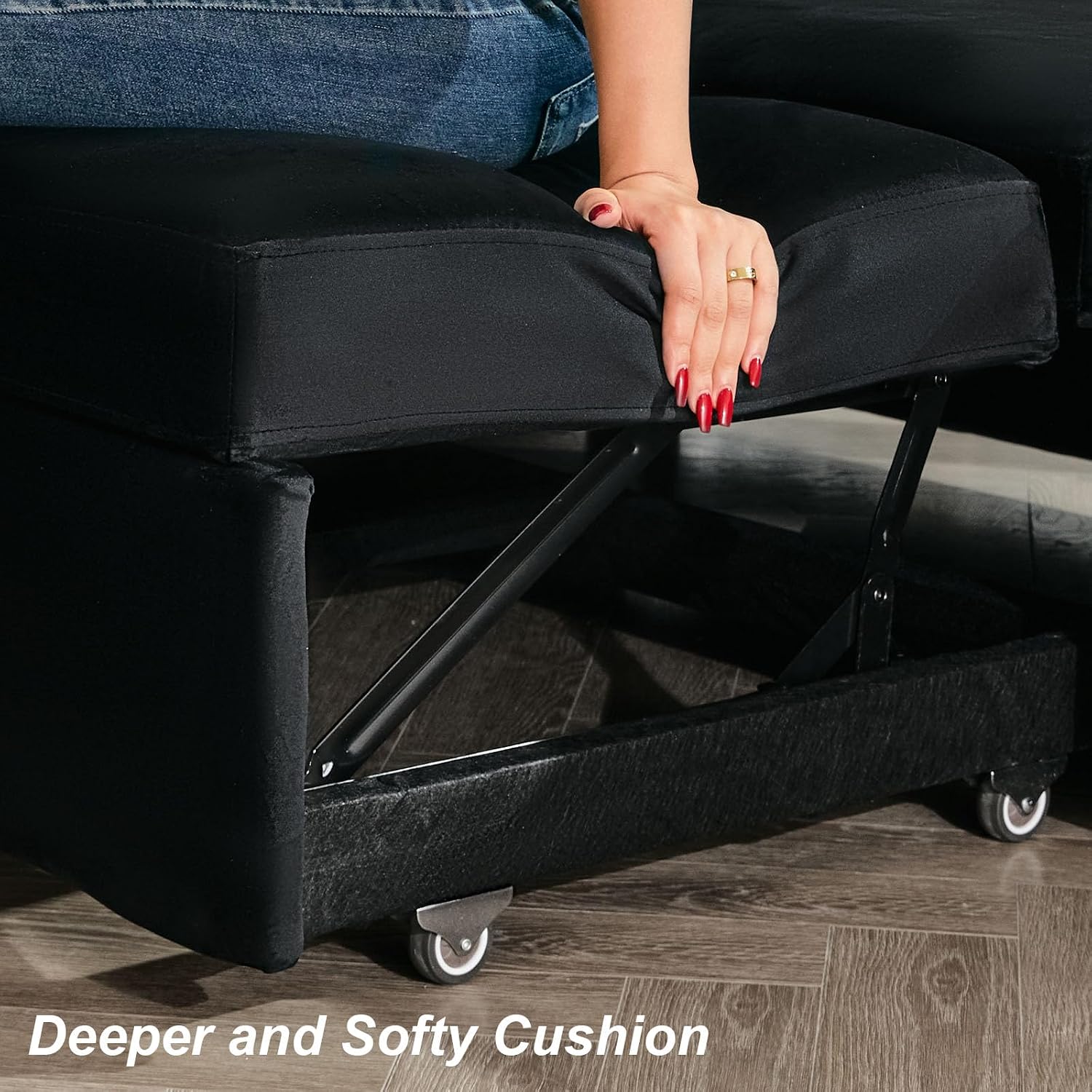 Belffin Modular Sectional Sleeper Sofa with Pull Out Couch Bed Velvet Fabric Loveseat Sleeper Sectional Couch for Living Room Apartment Black
