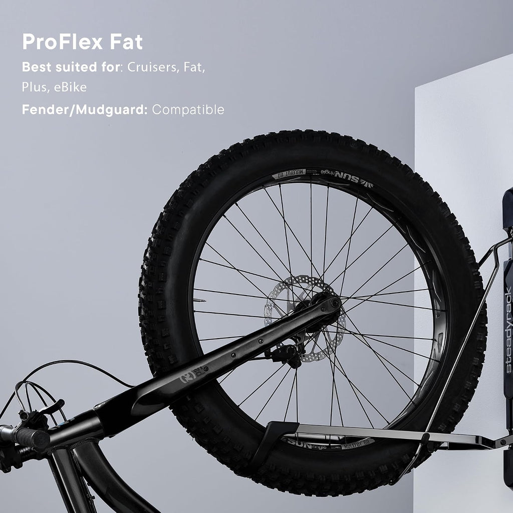 Steadyrack Proflex Fat Bike Rack - Vertical Wall Mount Bike Storage for Home - Roll-in Roll-Out System - Space-Saving Pivot – Fits Fat, Plus, Cruisers, Fender - Includes GearMate SteadySpine - 2 Pack