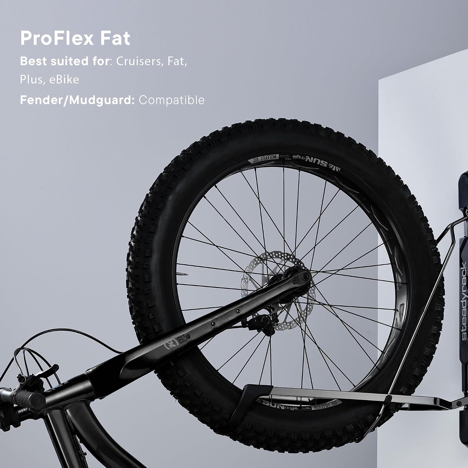 Steadyrack Proflex Fat Bike Rack - Vertical Wall Mount Bike Storage for Home - Roll-in Roll-Out System - Space-Saving Pivot – Fits Fat, Plus, Cruisers, Fender - Includes GearMate SteadySpine - 2 Pack