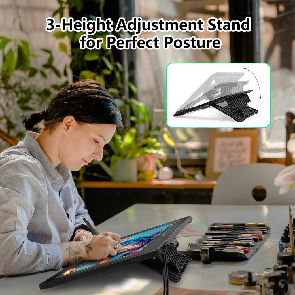 VEIKK Studio 16 Drawing Tablet with Screen, 15.6 Inch Pen Display Full-Laminated Anti-Glare Glass (125% sRGB)，16384 Pressure Battery-Free Pen (2 Pcs), 5 Shortcut Keys and Quick Dial, Adjustable Stand