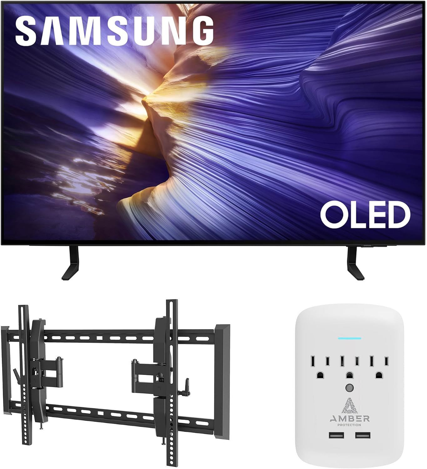 Samsung QN42S90FAEXZA 42 Inch 4K OLED Smart TV with a Walts TILT-EXTENSION-37-90 Tilt Mount for 37'-90' TVs and Amber Protection 3-Outlet-Surge Surge Protector (2025)