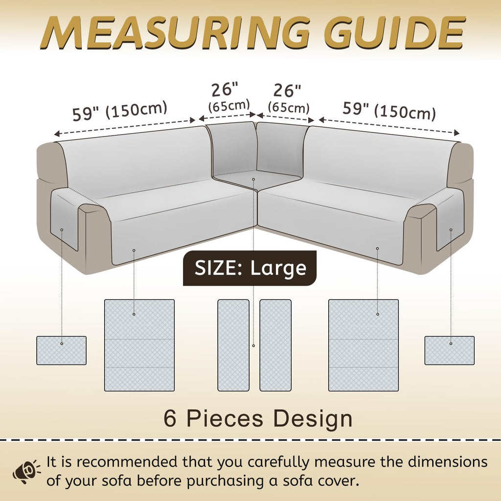 Arfntevss Waterproof Sectional Couch Covers L Shape Washable Velvet Sofa Cover for Sectional Non Slip Large Corner Slipcovers Dog 6 Pcs Universal U Shaped Furniture Protector (Dark Grey, Large)