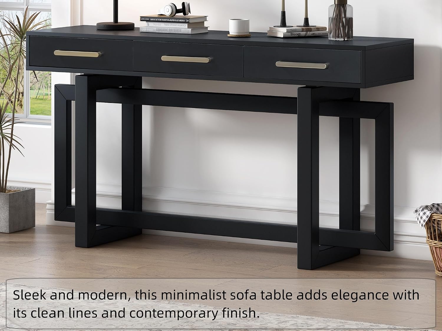 57' Entryway Console Sofa Table with Storage Drawers, Long Narrow Behind Couch Furniture for Living Room, Entrance, Hallway, Front Door, Black