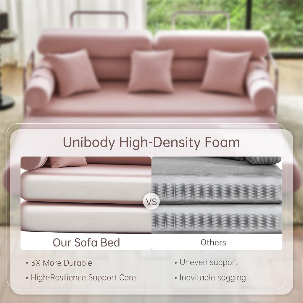 YINIX Convertible Sleeper Sofa - 35'' High-Back Floor Couch Bed - Folding Sofa Bed with Rounded Arm Supports - Floor Sofa Lounge Sofa Bed for Living Room - Pink