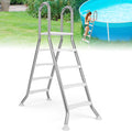 Goplus 4-Step Steel Frame Above Ground Swimming Pool Ladder for 55' Pool Wall Heights, Double-Sided Entry & Exit Ladder w/Non-Slip Steps, Top Platform, Rotating Foot Pads