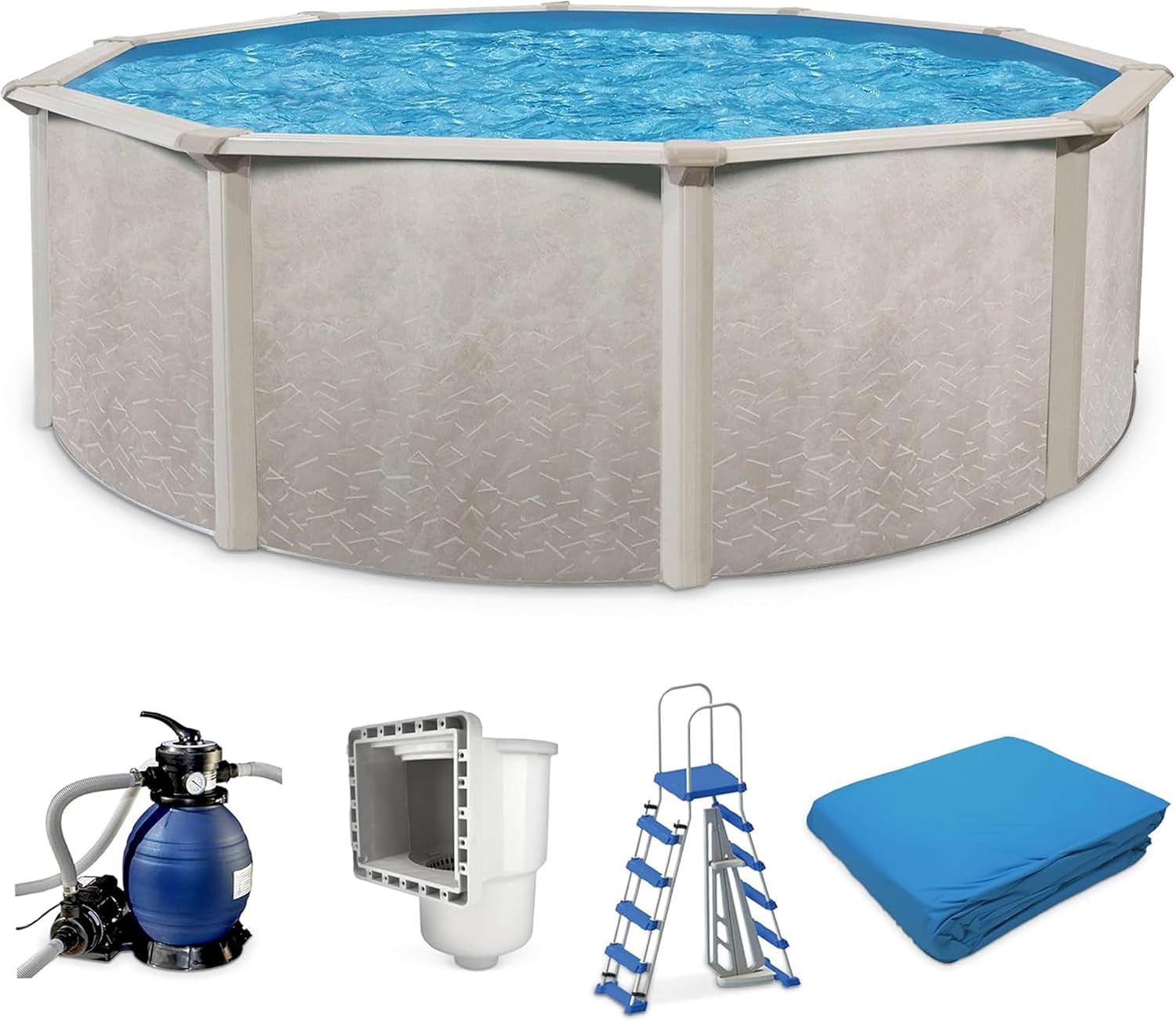 Aquarian Above Ground Pool Kit w/ Sand Filter & Pump, Phoenix Steel-Frame, 18', Gray - Large Heavy-Duty Outdoor Family Swimming Pool for Backyard, Patio, and Yard