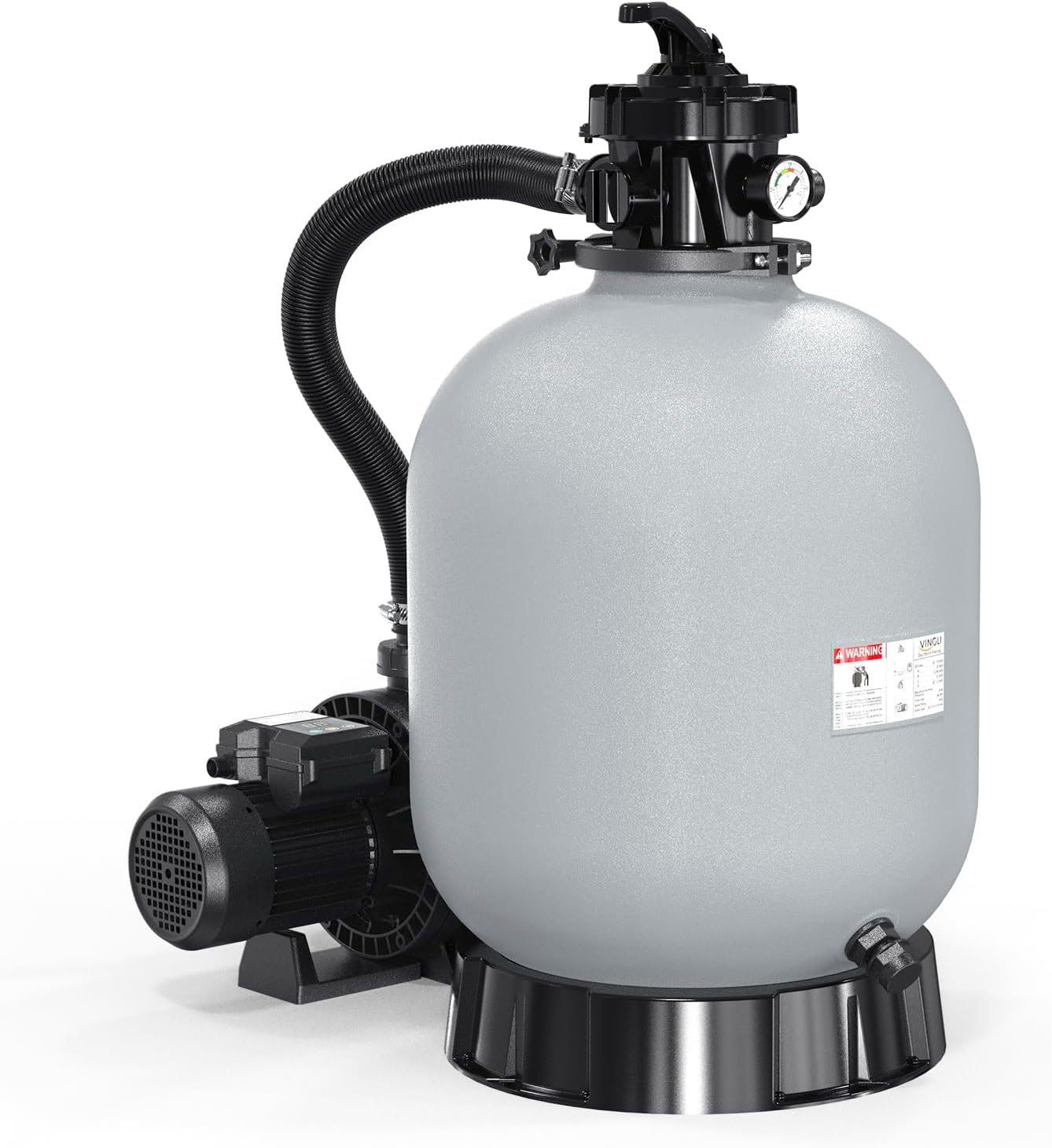 (24H Timer) VINGLI 19 in Sand Filter Pump with 24-Hour Timer, 3962 GPH 1 HP Heavy Duty Pool Filter Pump with 7-Way Valve for Above Ground & Inground Pools Up to 18000 Gallons