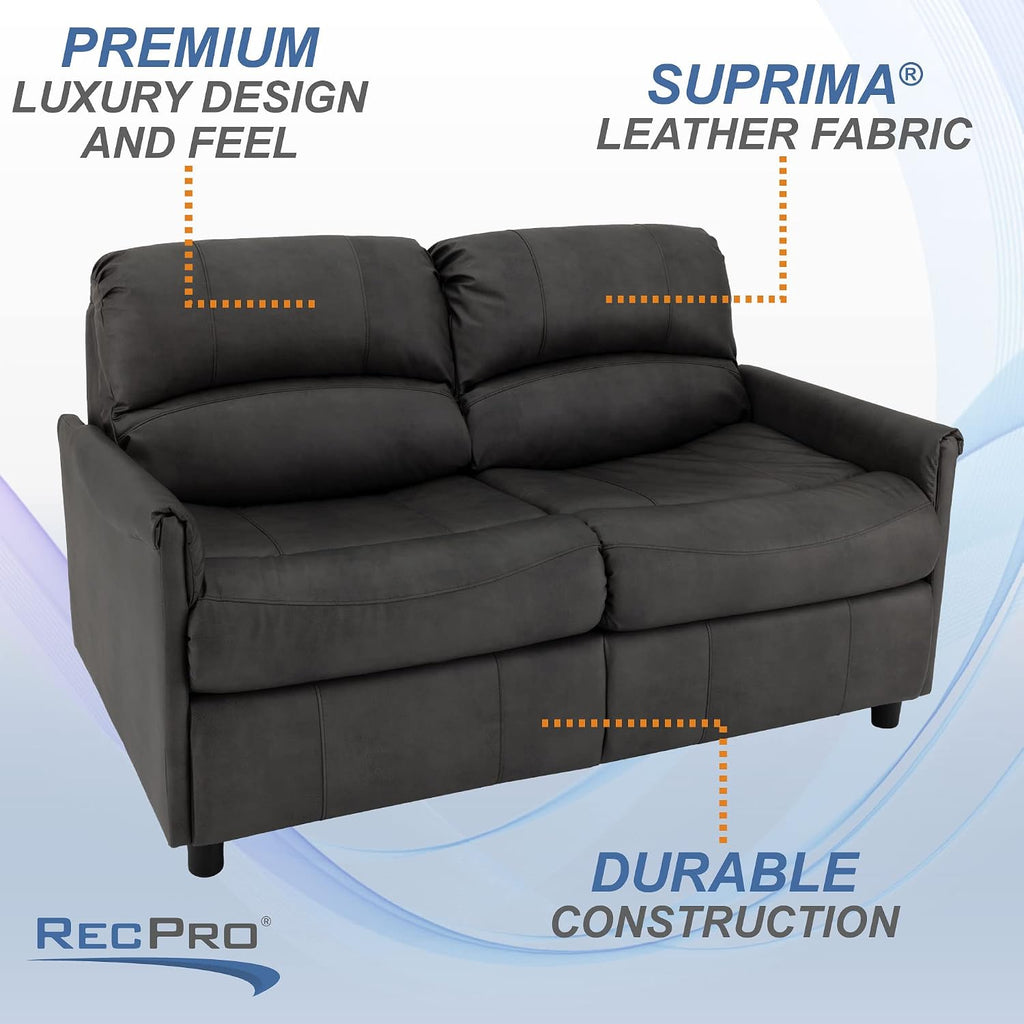 RecPro Charles Collection 60' RV Hide A Bed Loveseat | Sleeper Sofa With Memory Foam Mattress | Pull Out Couch | Living Room (Slideout) Furniture | Gunmetal
