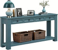 LKTART Solid Wood Console Table,63 in Long Sofa Table Entryway Table with 4 Drawers and Bottom Shelf for Hallway Living Room Couch Table,Easy Assembled (63' Dark Blue)