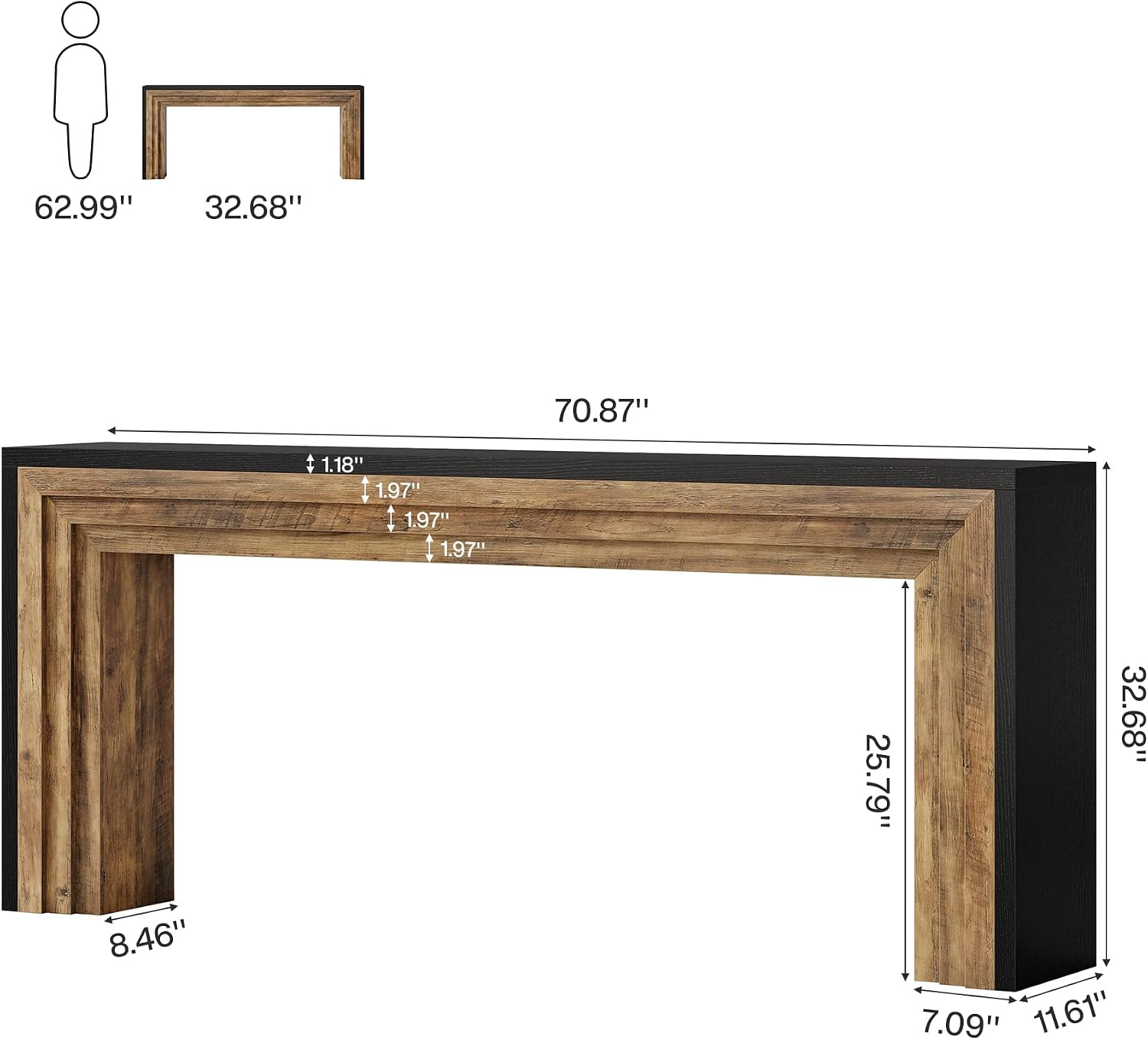 Tribesigns 70.9-Inch Long Console Table, Farmhouse Narrow Wooden Sofa Table Behind The Couch for Living Room, Entryway, Hallway, Foyer, Black + Brown