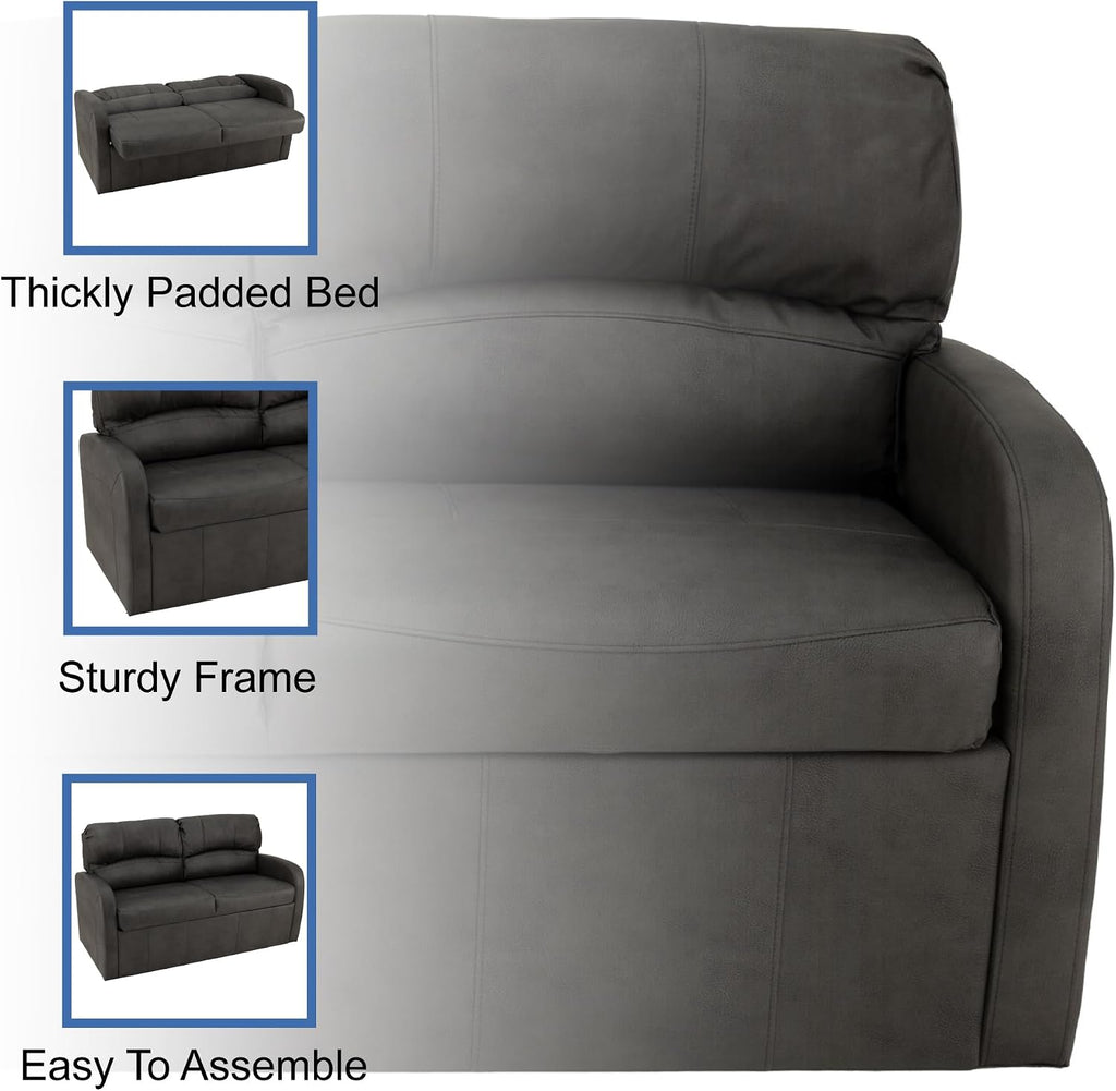 RecPro Charles Collection 70' RV Jack Knife Sleeper Sofa w/Arms | Toffee Faux Leather Sofa | Metal Frame
