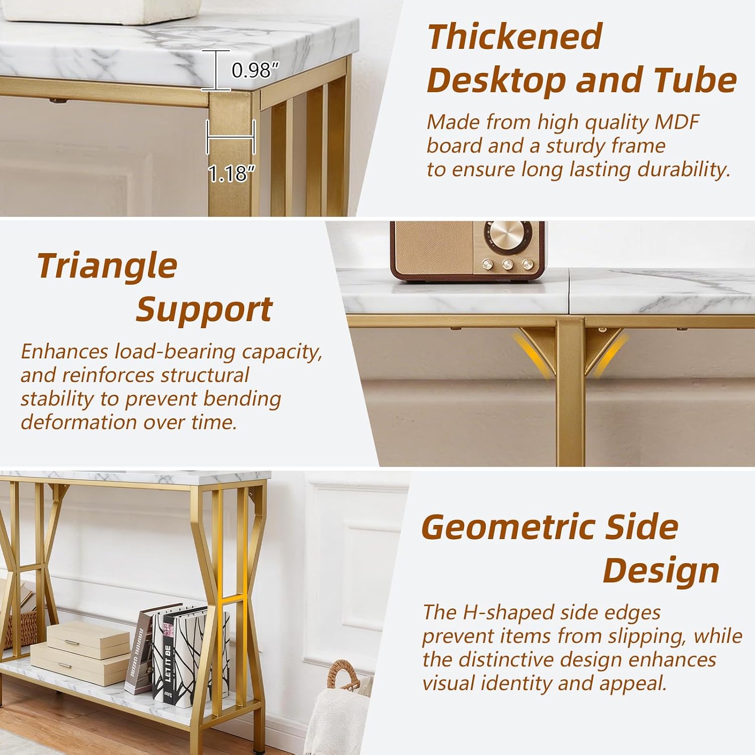 HOMISSUE Sofa Console Table, 63' Extra Long Sofa Table with 2-Tier Storage, Industrial Narrow Console Tables Behind Couch, Hallway Table for Entryway, Living Room，Gold