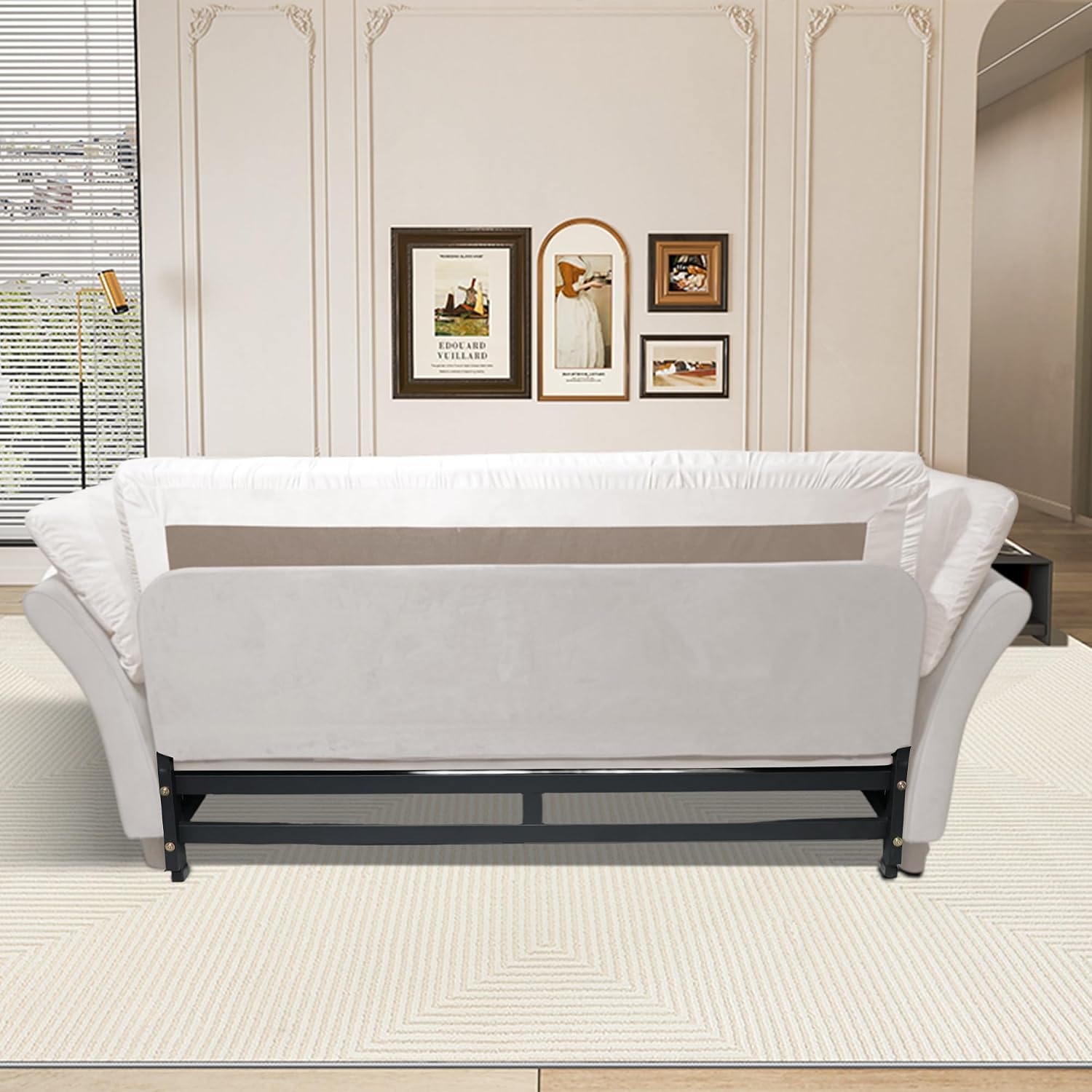 74.8' Queen Size Sleeper Sofa with Pull Out Bed, 3-in-1 Convertible Loveseat Sofa with 2 Pillows, Portable Pull Out Chaise for Living Room Apartment Small Spaces, Beige