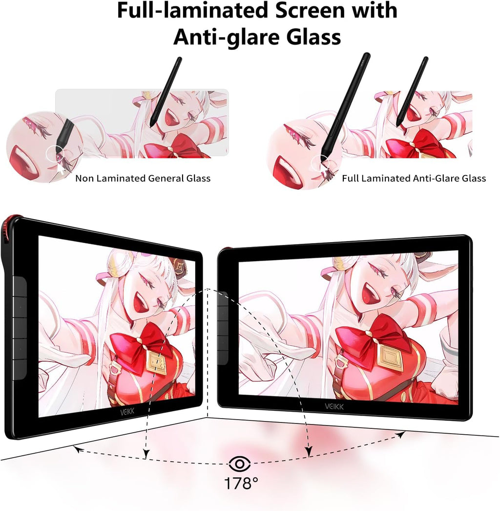 VEIKK Drawing Tablet with Screen 15.6' Graphics Tablet, Studio 16 Art Tablet with 16384 Pen Pressure,Adjustable Stand,Quick Dial and 5 Shortcut Keys, 125% sRGB