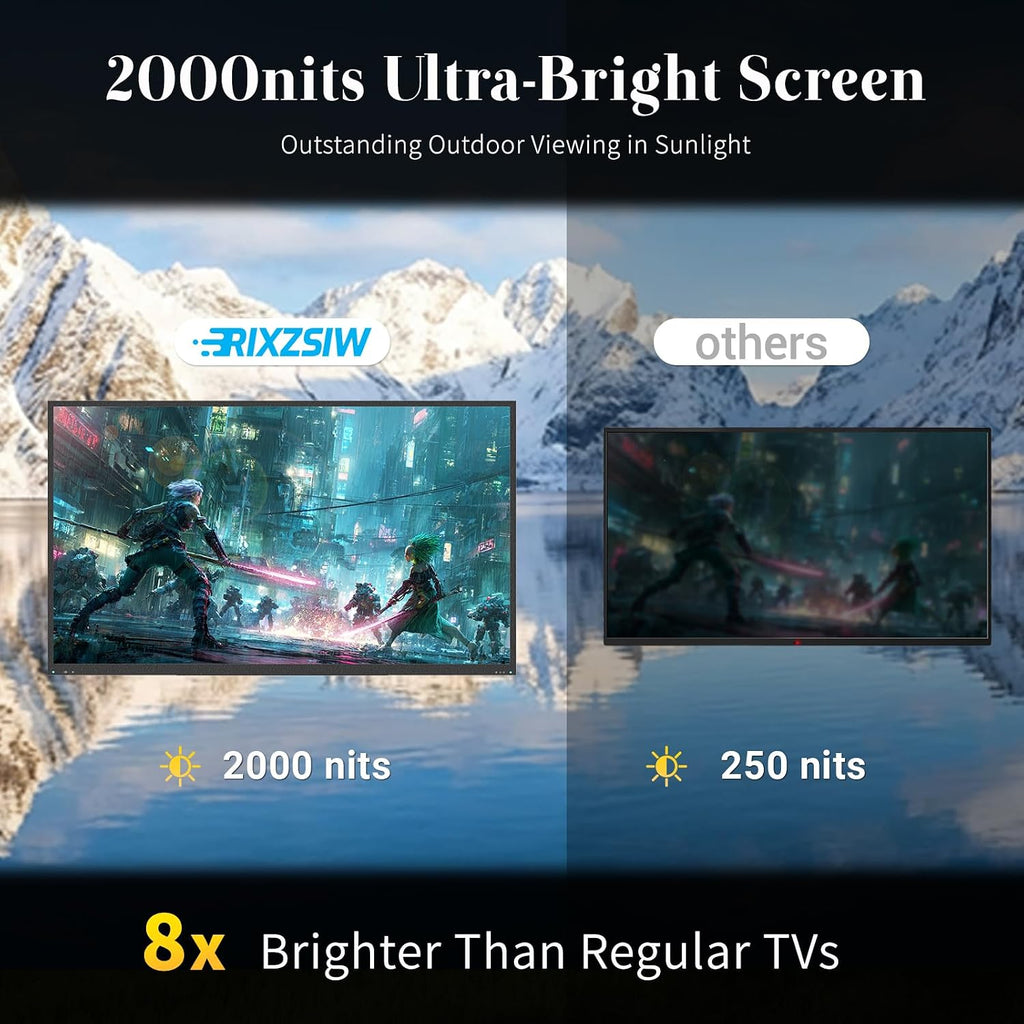 55 Inch Outdoor TV, 2000 Nits Ultra Bright 4K UHD Weatherproof Television, IP55 Waterproof Smart TV with WebOS 22 & Anti-Glare Screen for Direct Sunlight, Backyard, Poolside, Deck & Patio