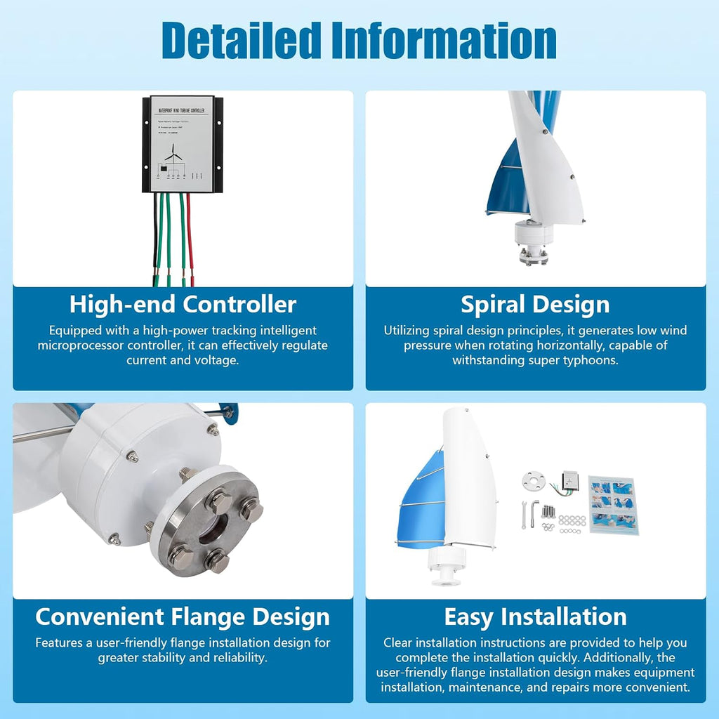 Wind Turbine,100W 12V Vertical Wind Turbine Generator Kit w/Controller,Automatically adjust,13m/s Rated Wind Speed for Home, Boats, Gazebos, etc