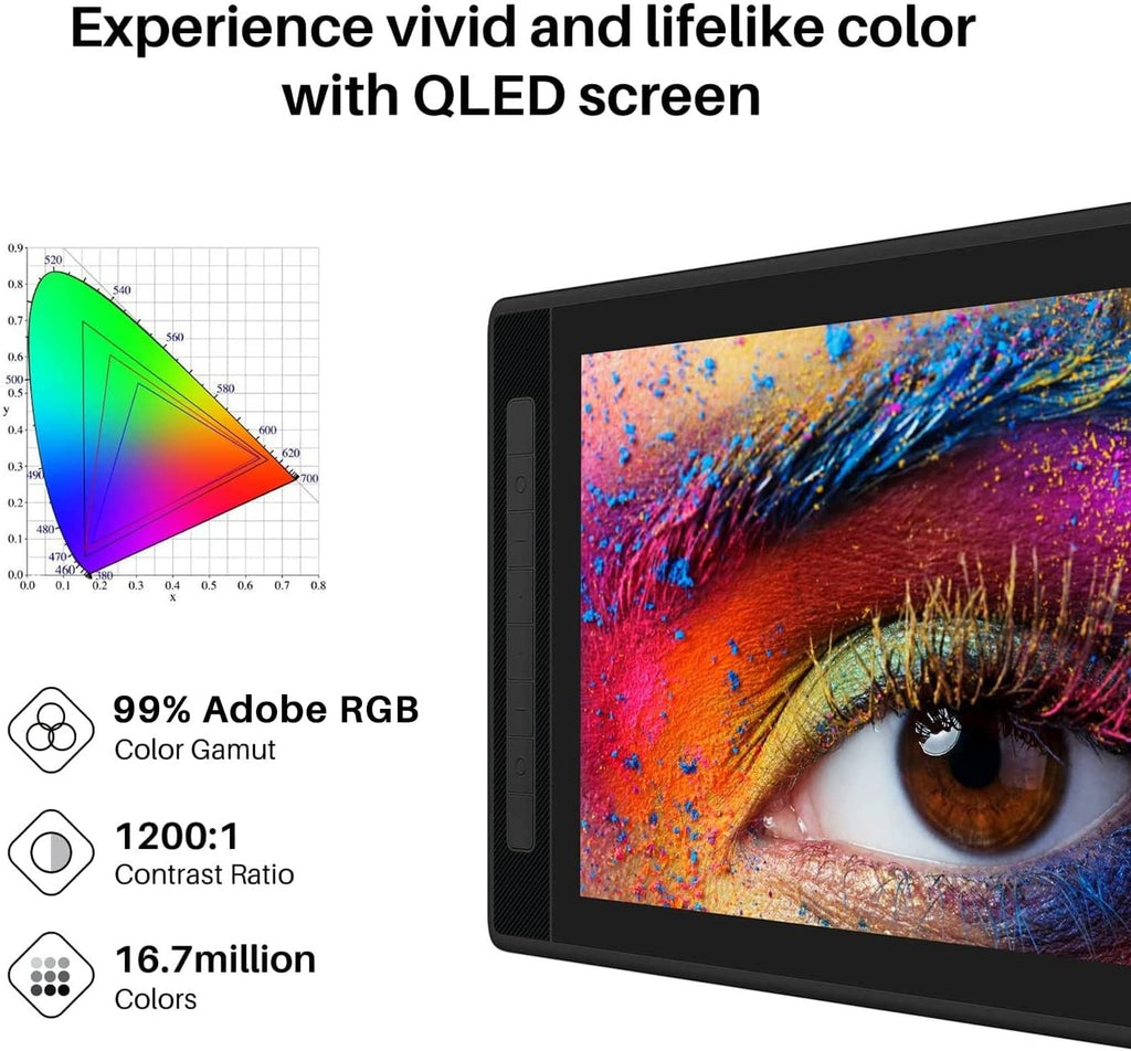 HUION KAMVAS Pro 16 2.5K QHD Drawing Tablet with Screen QLED Full-Laminated Graphics Tablet with Battery-Free Pen, 15.6inch Digital Art Tablet Compatible with Mac, PC, Android & Linux (Renewed)