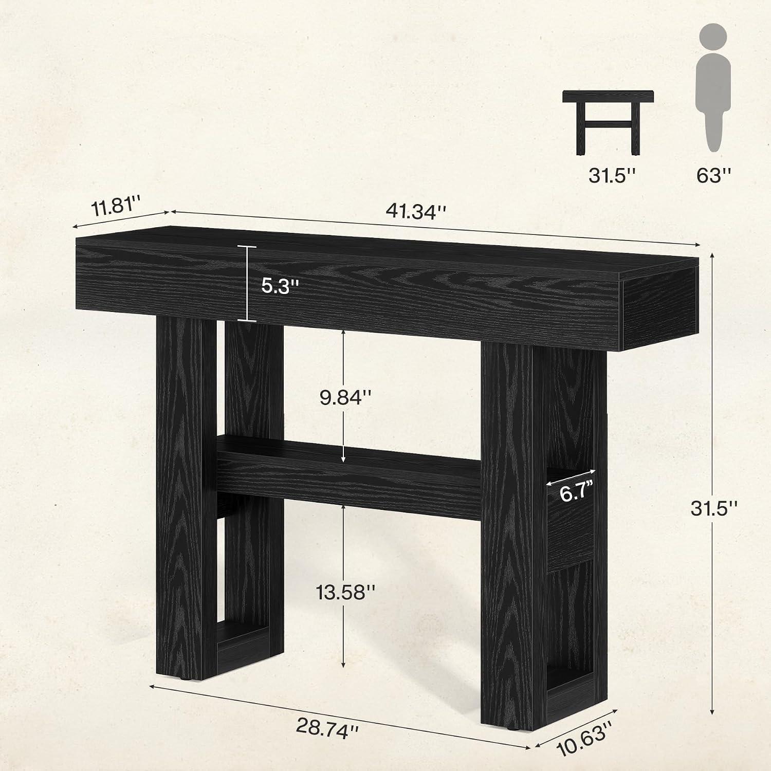 Tribesigns 41.34-Inch Farmhouse Console Table, 2-Tier Narrow Sofa Table Behind The Couch, Entryway Furniture with Storage Shelves for Hallway Foyer Living Room, Black