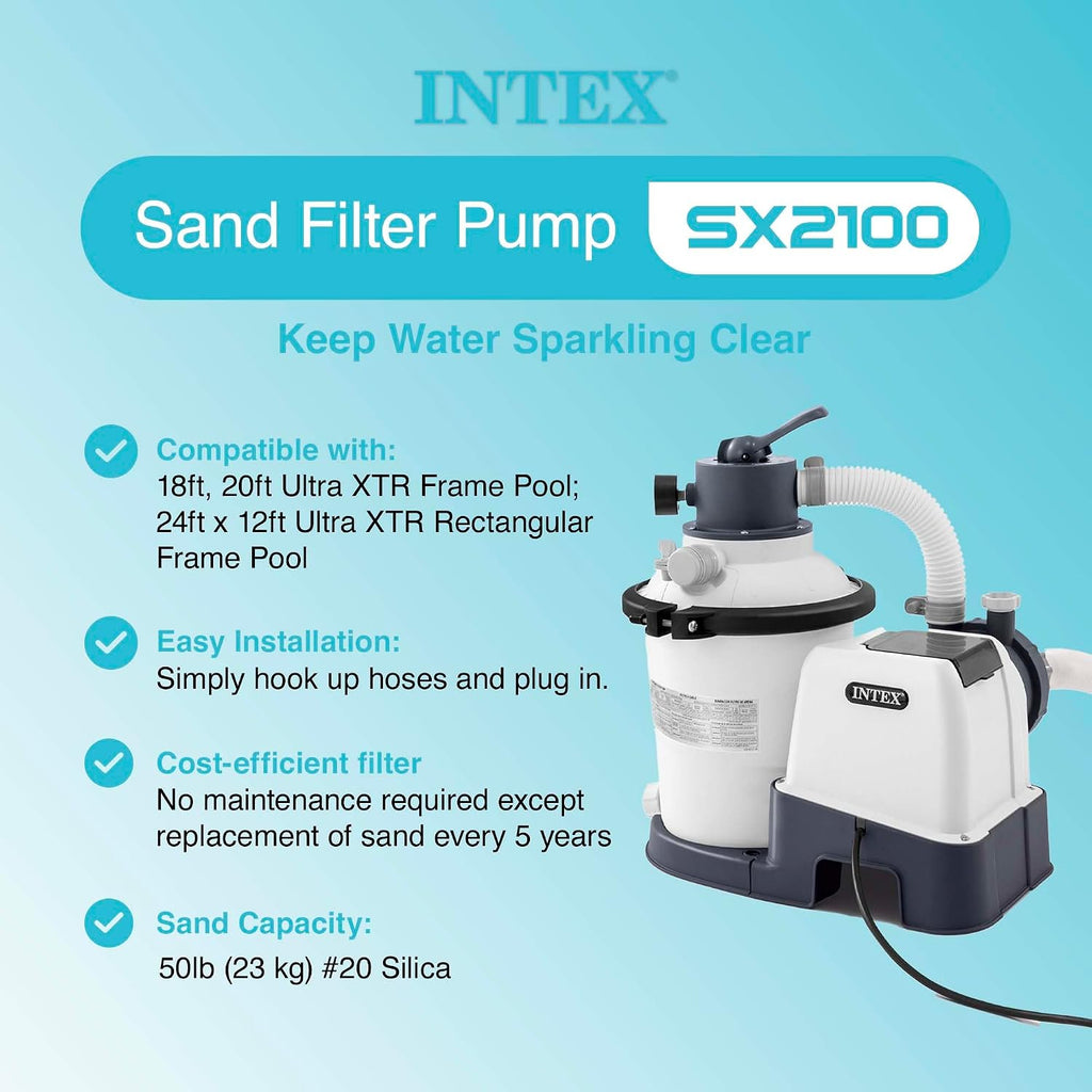 Intex 26645EG Krystal Clear 2100 GPH Sand Filter Pump for Above Ground Pools Bundled with OptiFlow Premium Pure Silica Filter Sand, 50 lb Bag