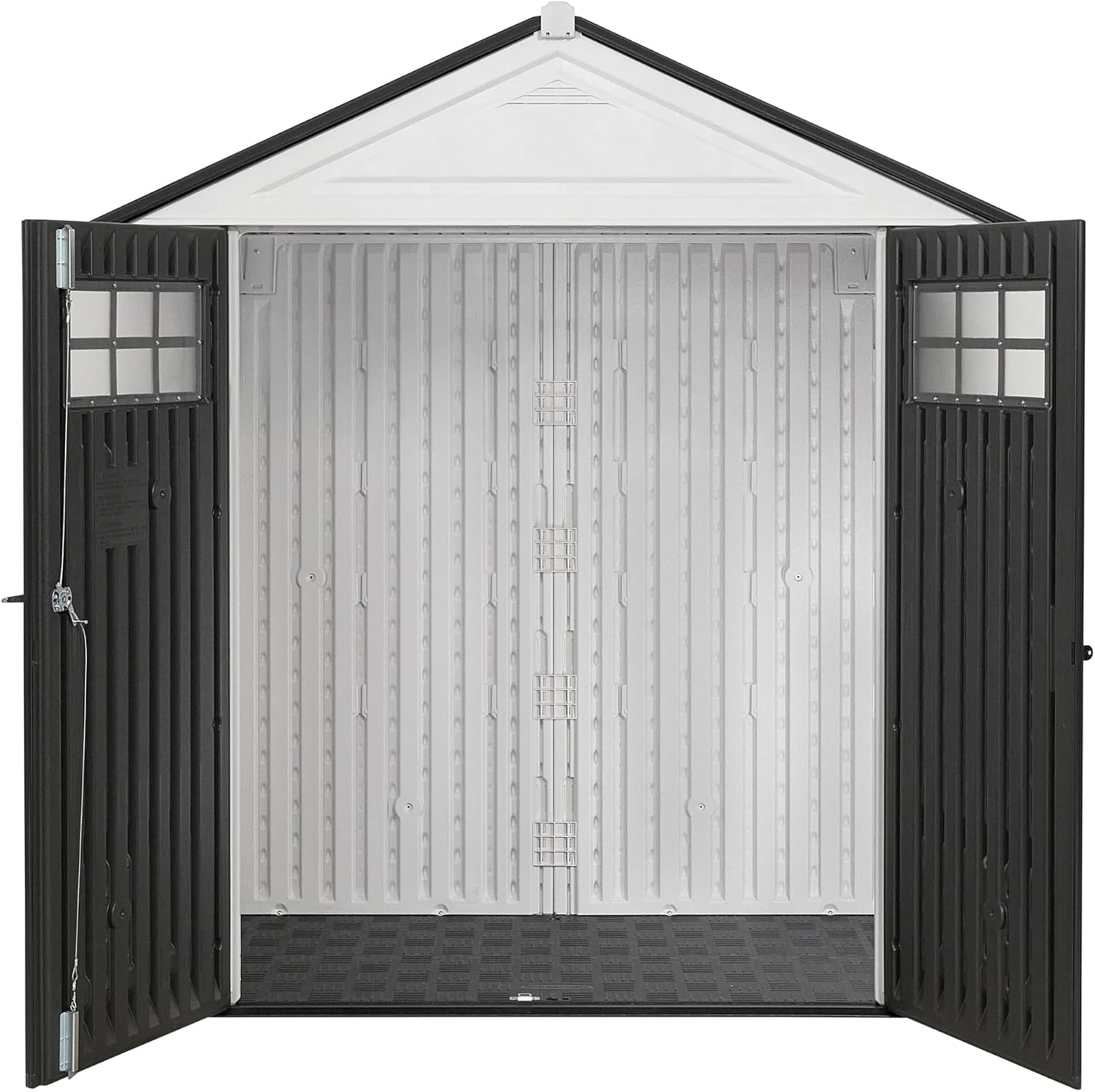 Rubbermaid Resin Outdoor Storage Shed With Floor (7 x 3.5 Ft) Weather Resistant, White, Organization for Home/Backyard/Garden Tools/Lawn Mower/Bike Storage/Pool Supplies