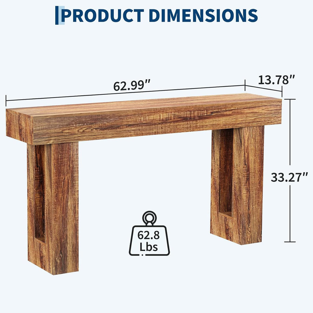 Garvee 63' Long Narrow Rectangular Console Table, Farmhouse Wood Entryway Table for Hallway, Foyer & Living Room, Sofa Table Behind Couch, Industrial Accent Table,Rustic Brown