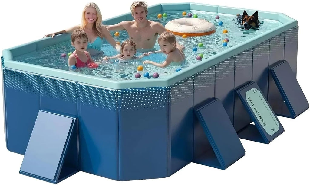 114' Non-Inflatable Foldable Swimming Pool for Family, Portable Above Ground Pool for Adults & Kids, Easy Setup for Outdoor, Backyard, Garden, Camping - Durable PVC(114'×70'×20', Std)