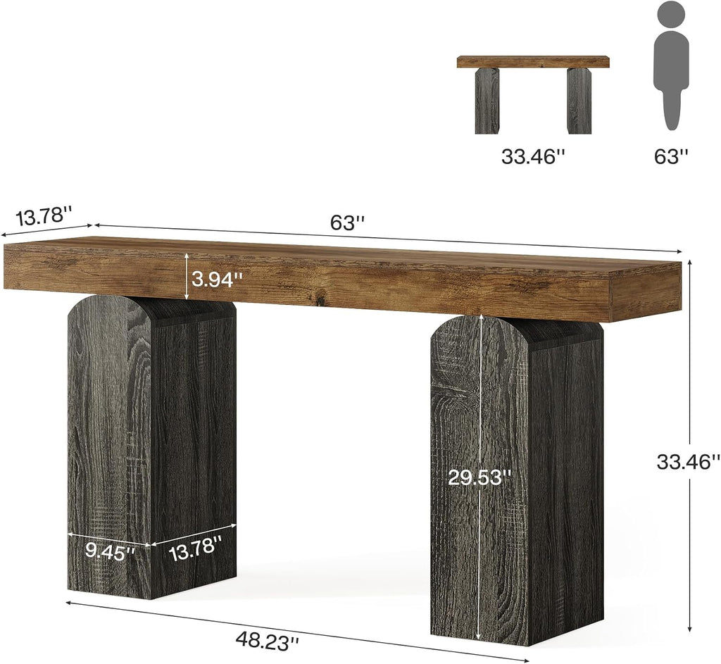 Tribesigns 63' Long Entryway Table, Farmhouse Console Table with 2 Arched Pedestal Legs, Wooden Sofa Console Behind The Couch for Entrance, Hallway, Living Room (Vintage Brown & Grey)