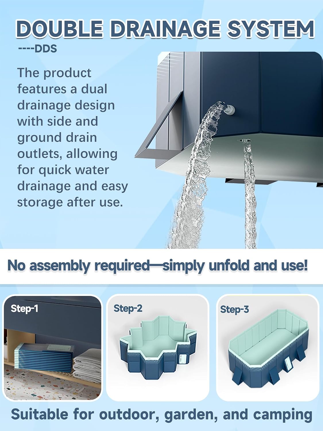 114' Non-Inflatable Foldable Swimming Pool for Family, Portable Above Ground Pool for Adults & Kids, Easy Setup for Outdoor, Backyard, Garden, Camping - Durable PVC(114'×70'×20', Std)