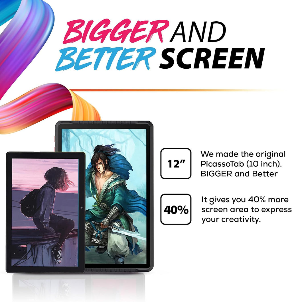 PicassoTab A12 Drawing Tablet • No Computer Needed • Large 12' Laminated 2K Screen • Lifetime PRO Drawing & Tutorials Apps • Stylus Pen • Android 14 • Standalone Graphics Tablet for Artists • A12