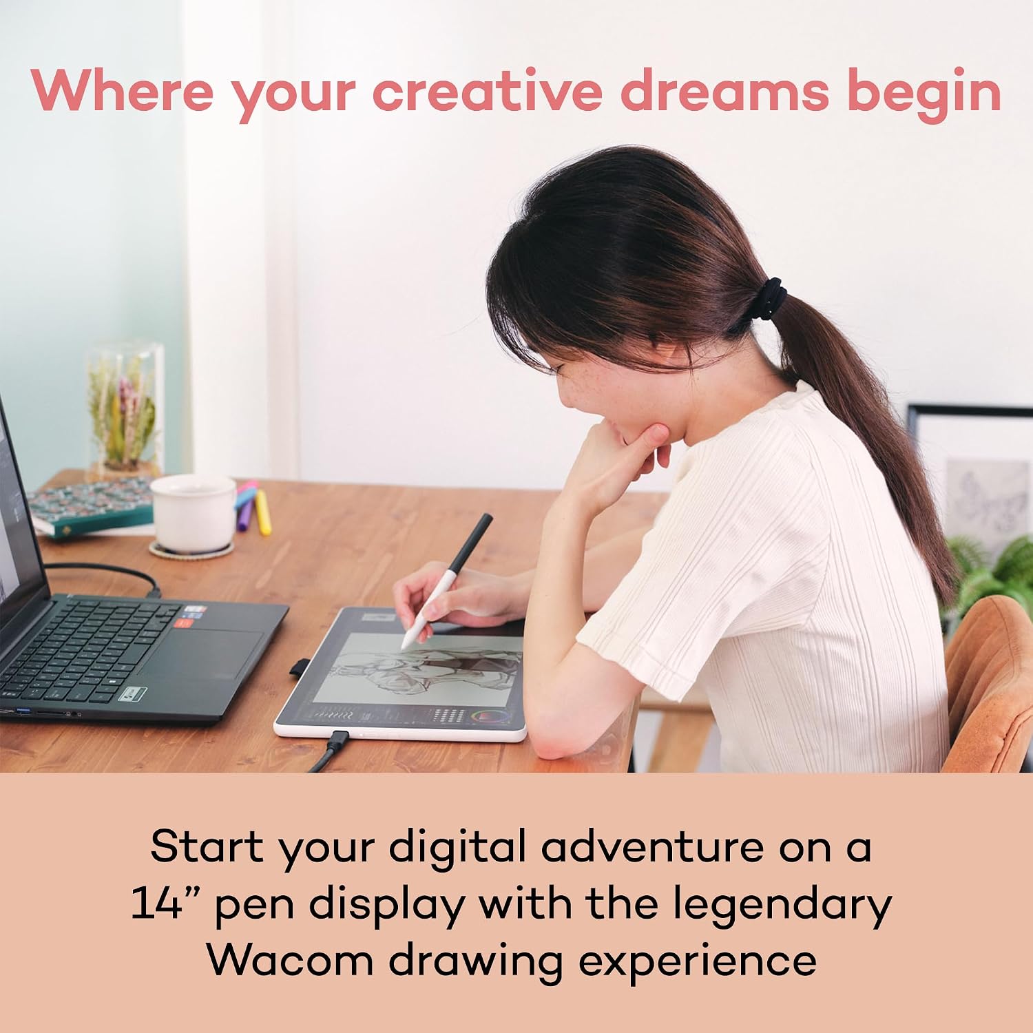 Wacom One 14 Drawing Tablet with Screen, 14' HD Full-Laminated Digital Art Tablet with Creative Software and Training, Graphics Drawing Pad for Mac and Windows