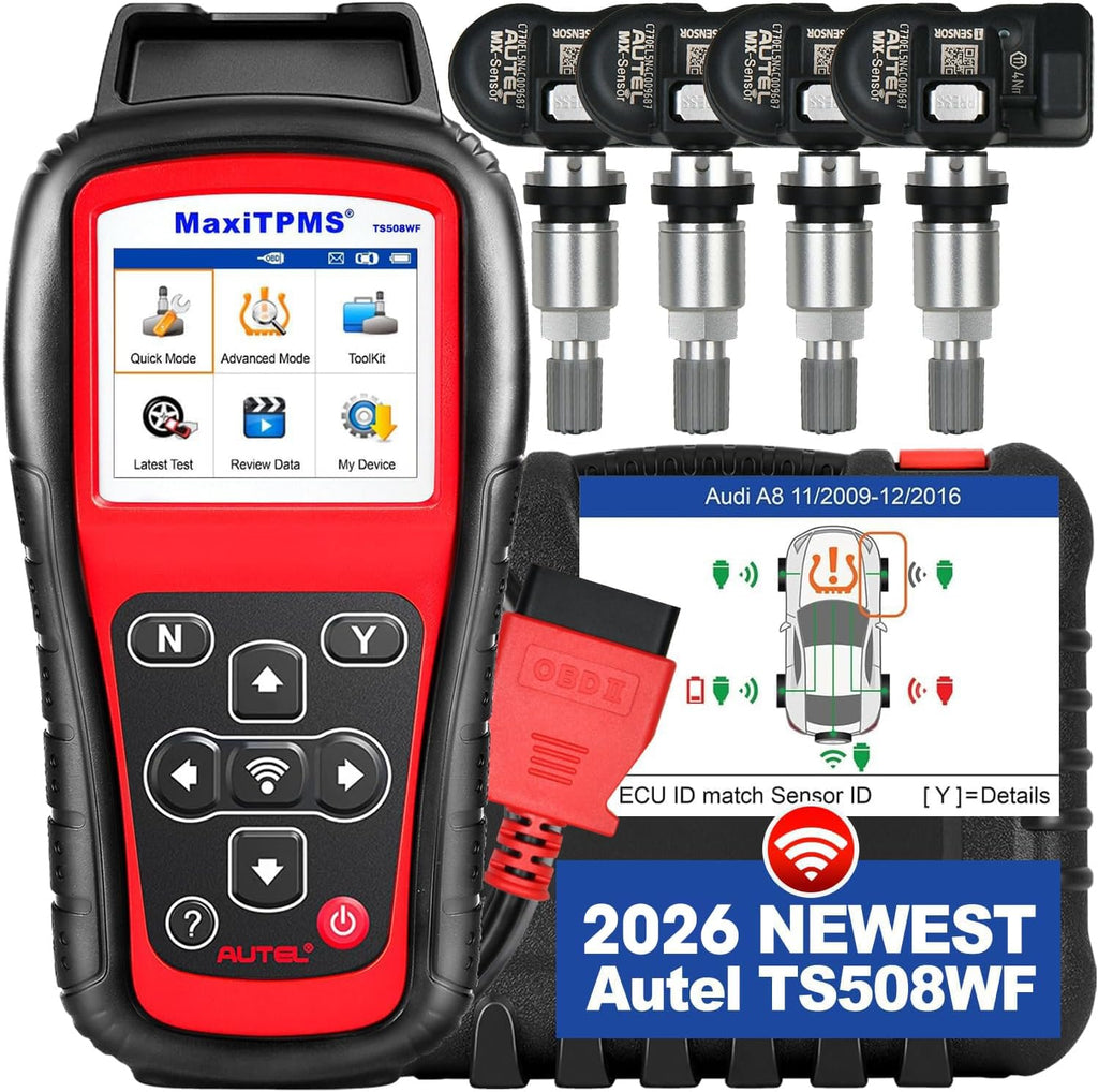 Autel MaxiTPMS TS508WF TPMS Programming Tool Kit, 2026 WiFi Tire Sensor Relearn Activation Tool, Up of TS508 TS601 TS501 PRO, Clear TPMS DTCs, 4PCS 315+433MHz MX Sensors ($120), Lifetime Free Updates