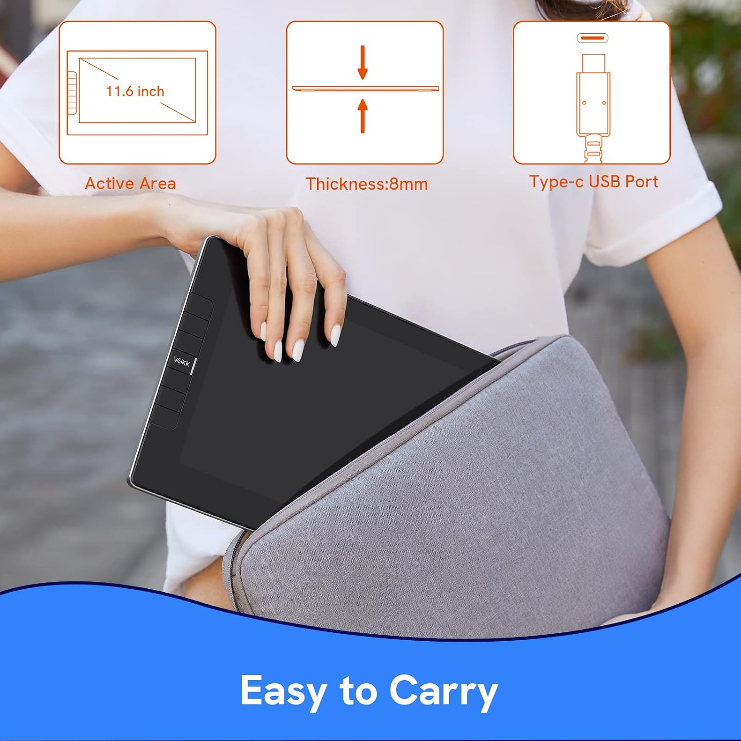 VEIKK VK1200 Drawing Tablet with Screen,11.6 inch Full-Laminated Screem Drawing Monitor with 6 Shortcut Keys and 8192 Levels Battery Free Stylus Pen,Compatible with Windows/Mac/Linux