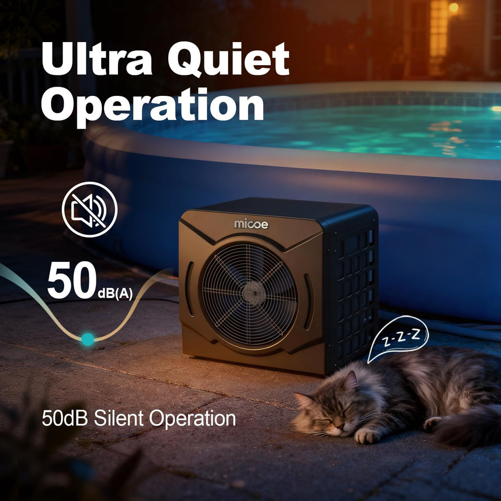 MICOE 18000 BTU Swimming Pool Heat Pump, Pool Heater for Above Ground & Inground Pools, Heating and Cooling up to 5,500 Gallons, High Efficiency COP 4.88, App Control, Titanium Heat Exchanger