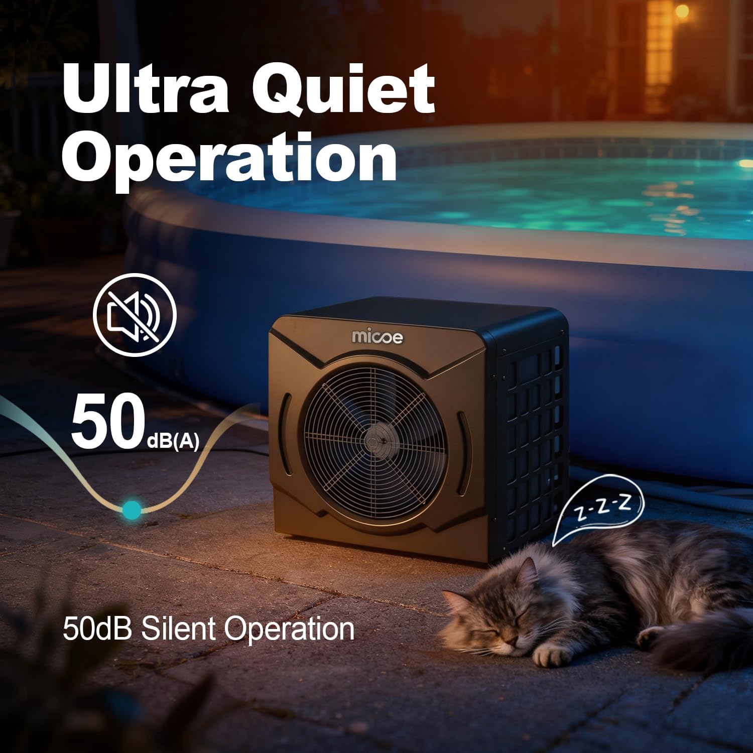 MICOE 18000 BTU Swimming Pool Heat Pump, Pool Heater for Above Ground & Inground Pools, Heating and Cooling up to 5,500 Gallons, High Efficiency COP 4.88, App Control, Titanium Heat Exchanger