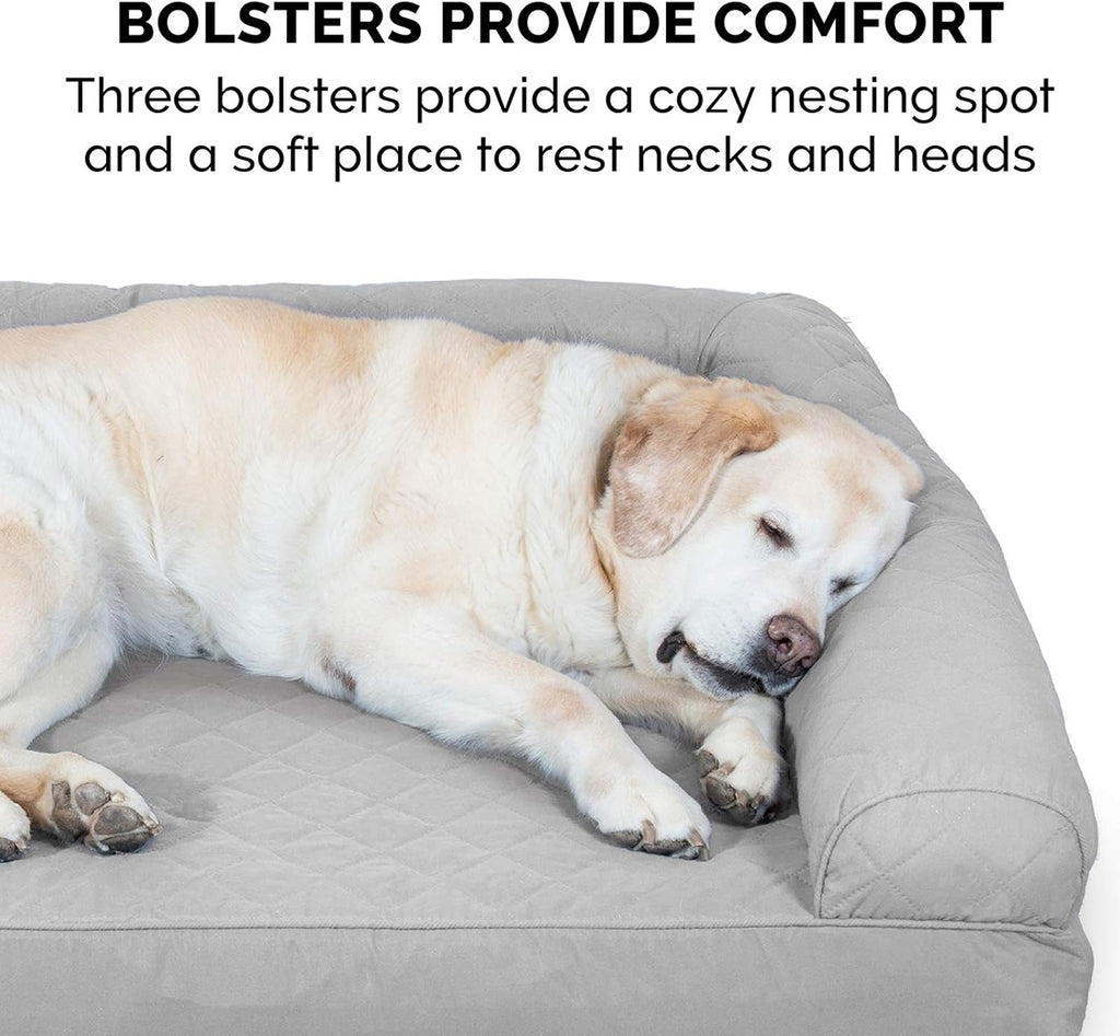 Furhaven Memory Foam Dog Bed for Large Dogs w/ Removable Bolsters & Washable Cover, For Dogs Up to 125 lbs - Quilted Sofa - Silver Gray, Jumbo Plus/XXL