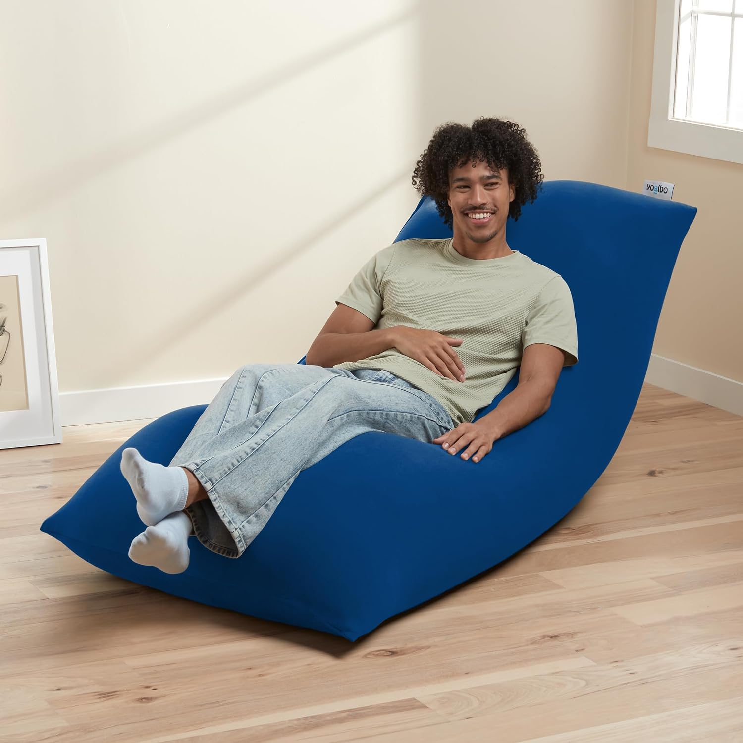 Yogibo Max 6-Foot Beanbag Chair, Bean Bag Couch with a Washable Outer Cover, Customer Favorite Cozy Sofa for Gaming, Reading, and Relaxing, Filled with Soft Micro-Beads, Blue