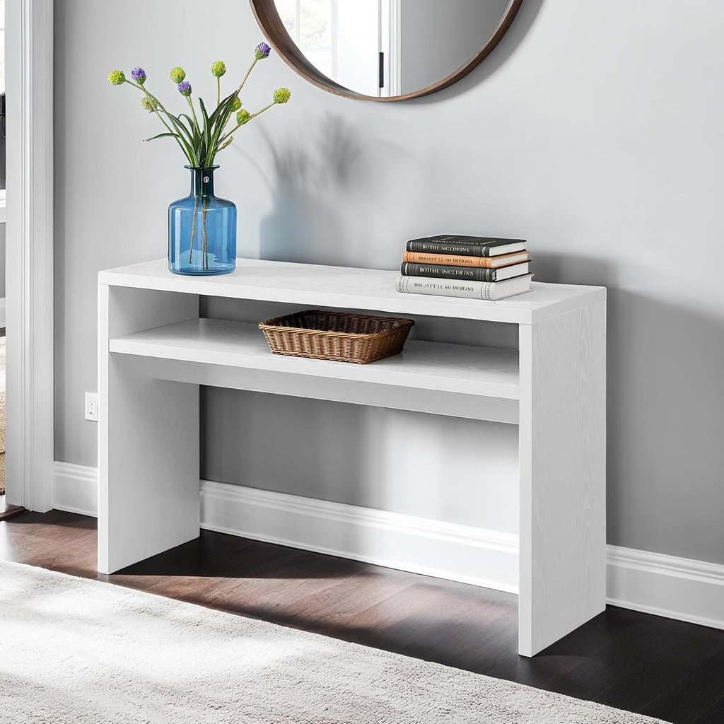 Convenience Concepts Northfield Deluxe Console Hall Table 48' - Modern, Minimalist Narrow Sofa Display Accent With Storage Shelf for Contemporary Living Room, Entryway, or Hallway, White