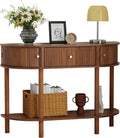 XUZENEST 43.3' Fluted Half Moon Console Table, Modern Entryway Console Sofa Table with Storage, Narrow Wood Accent Tables Behind Couch Tables for Living Room, Hallway, Foyer(Walnut)