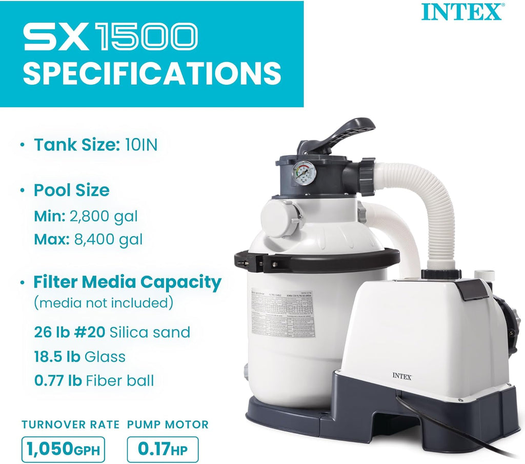 INTEX 1,500 GPH Krystal Clear Sand Filter Pump for Above Ground Pools, Swimming Pool Pump with Automatic Timer - Improved Circulation, Filtration, & Clarity