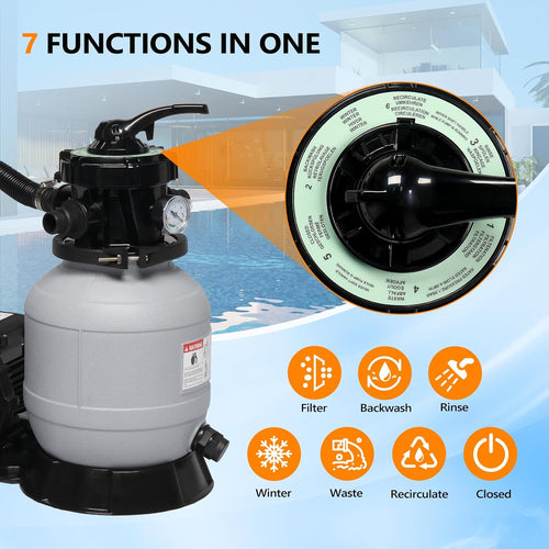 (24H Timer) VINGLI Sand Pool Filter 10in Tank With A 1/3HP Pool Pump 115V and Pool Filter Balls, Above Ground Swimming Pool Pump with Filter Basket,Max Flow Rate 2087GPH