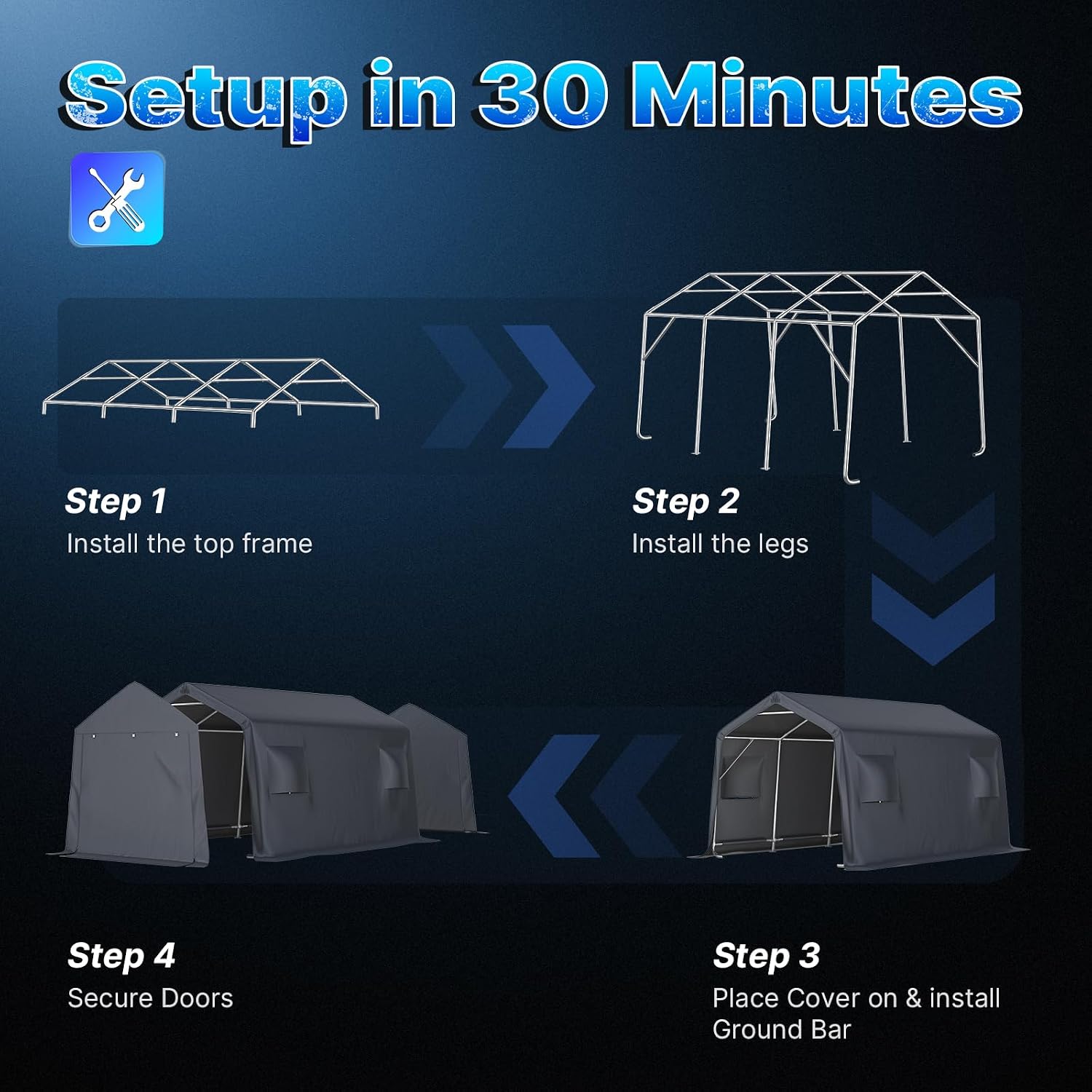 ADVANCE OUTDOOR 10X15 ft Garage Shelter Steel Metal Peak Roof Portable Storage Shed Carport for Motorcycle Boat, or Garden Tools with 2 Roll up Doors & Vents, Gray