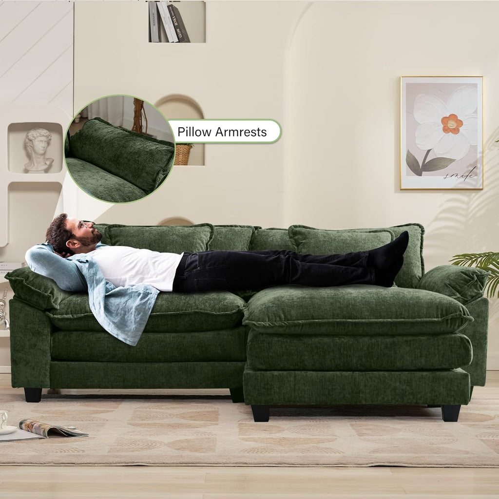 Oprisen 86' Modular Sectional Sofa, Comfy Cloud Couch Sectional Sofa with Ottoman, Chenille Sofa Sleeper Deep Seat Sofa with Throw Pillows for Living Room (Green, 86'- L Shape)